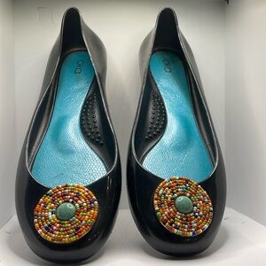Oka B Flat Slip On Shows 6 all weather shoes Made In USA beautiful beaded accent